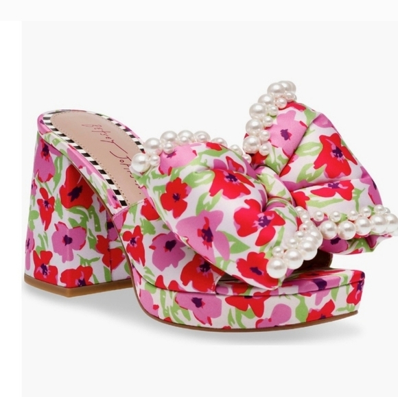 🩷🔹️ Betsey Johnson🔹 Maccie Floral Bow Heeled Platform Sandals 8 9 Only - Picture 4 of 11